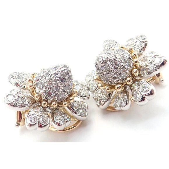 Tiffany & Co Schlumberger Cones And Petals 18k Gold Platinum Diamond Earrings - Picture 6 of 12